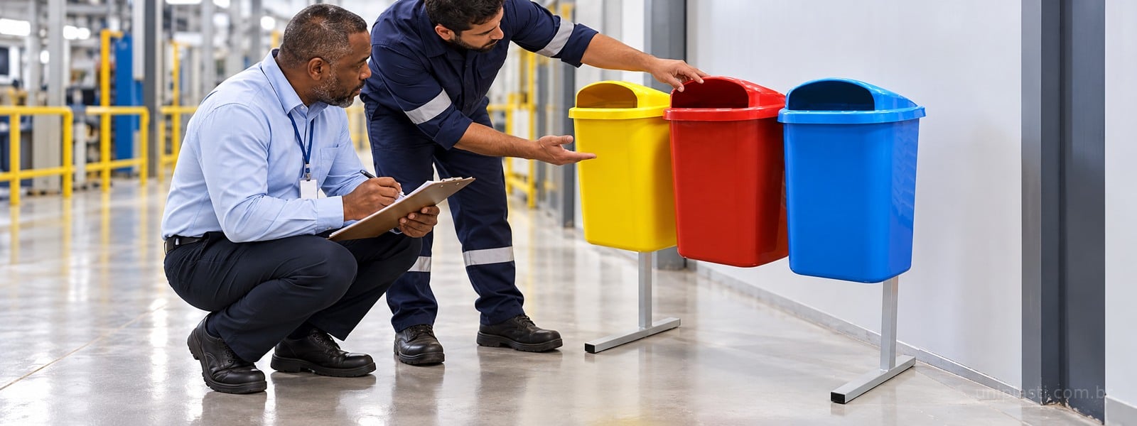 Equipe registra a inspeção de um ponto de coleta seletiva