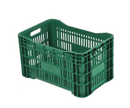 Caixa Hortifruti 50L Vazada PP verde, com alças laterais